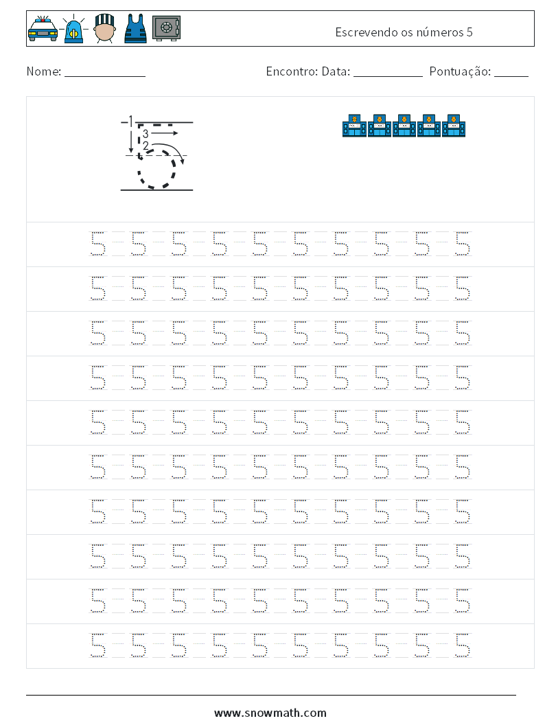 Escrevendo os números 5 planilhas matemáticas 13