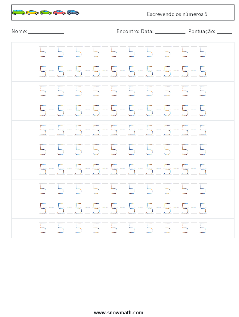 Escrevendo os números 5 planilhas matemáticas 14