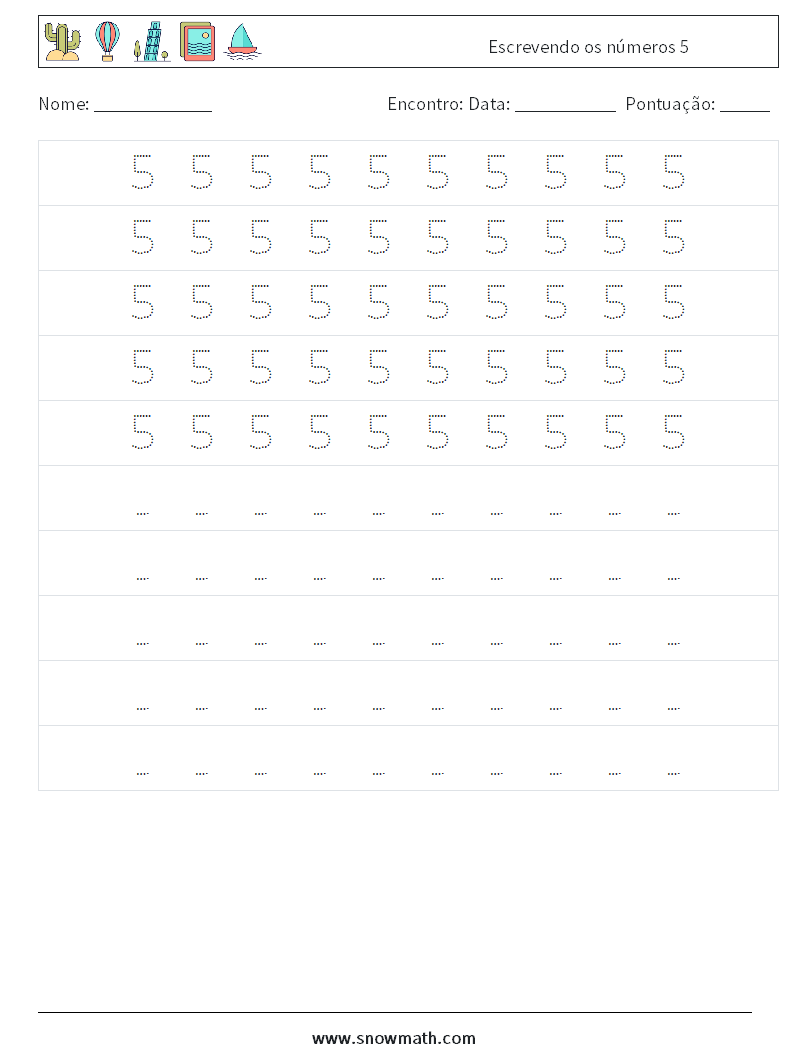 Escrevendo os números 5 planilhas matemáticas 4