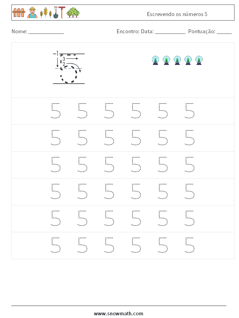 Escrevendo os números 5 planilhas matemáticas 5