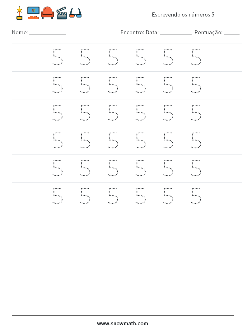 Escrevendo os números 5 planilhas matemáticas 6