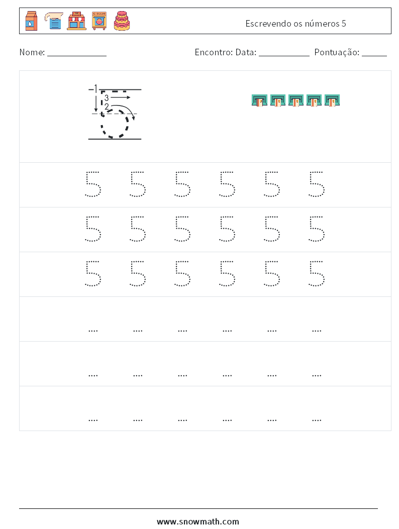 Escrevendo os números 5 planilhas matemáticas 7