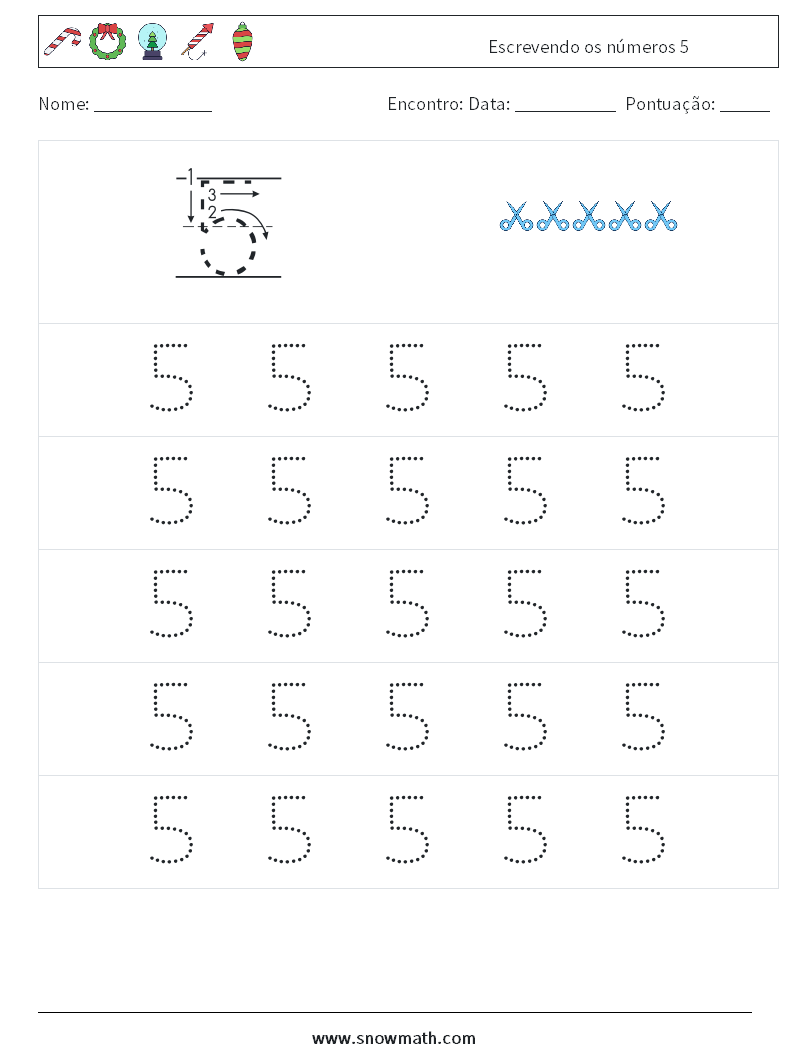 Escrevendo os números 5 planilhas matemáticas 9