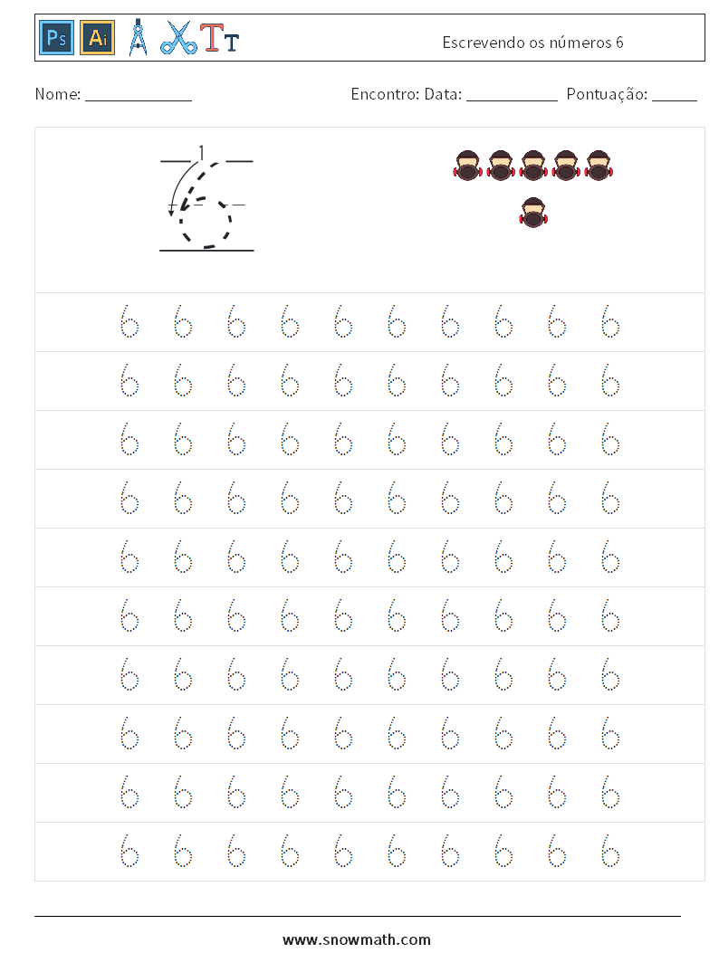 Escrevendo os números 6 planilhas matemáticas 1