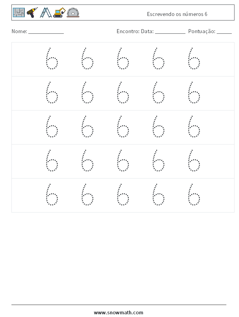 Escrevendo os números 6 planilhas matemáticas 10