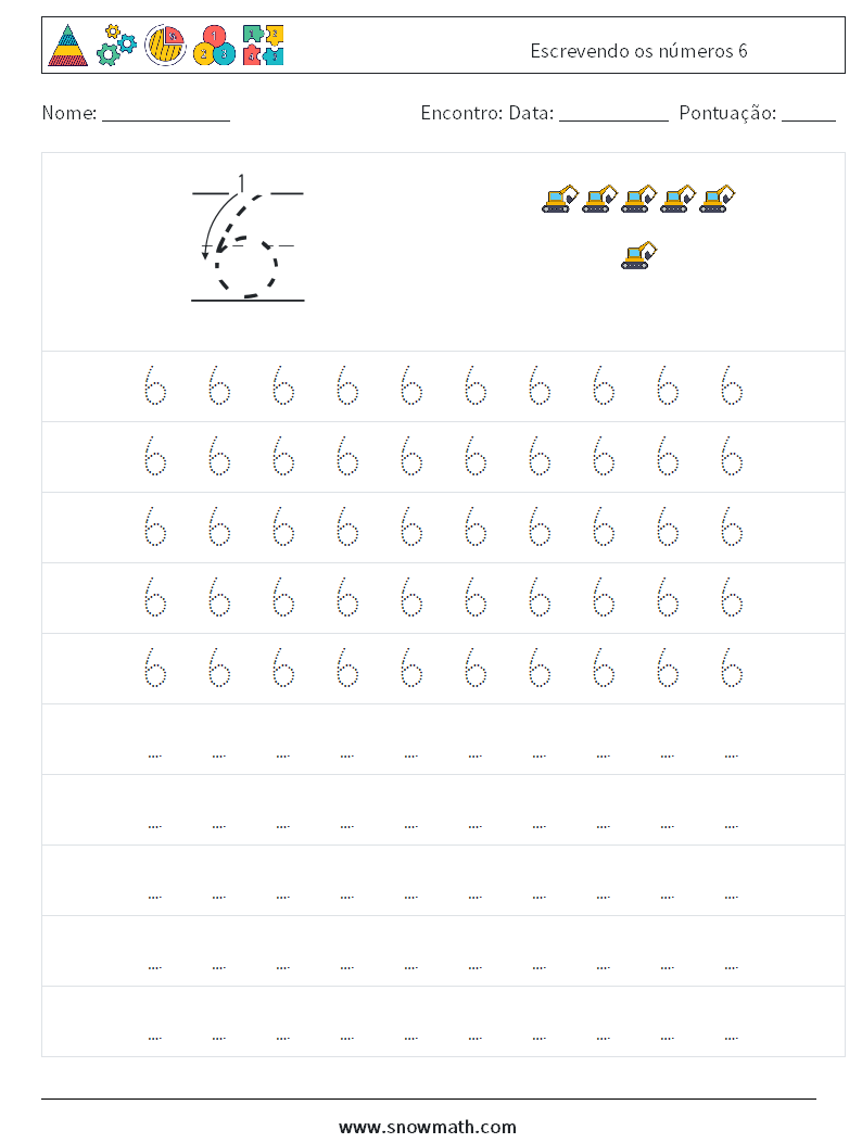 Escrevendo os números 6 planilhas matemáticas 3