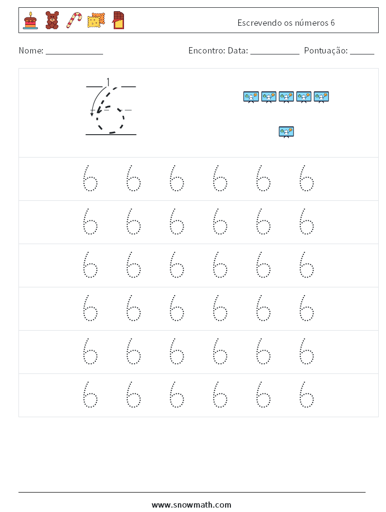 Escrevendo os números 6 planilhas matemáticas 5