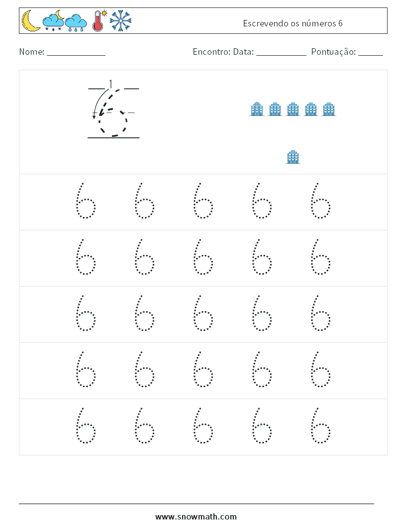 Escrevendo os números 6 planilhas matemáticas 9