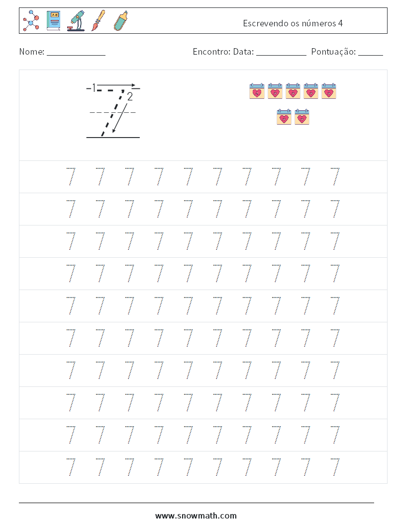 Escrevendo os números 4 planilhas matemáticas 1