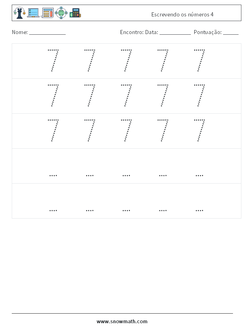 Escrevendo os números 4 planilhas matemáticas 12