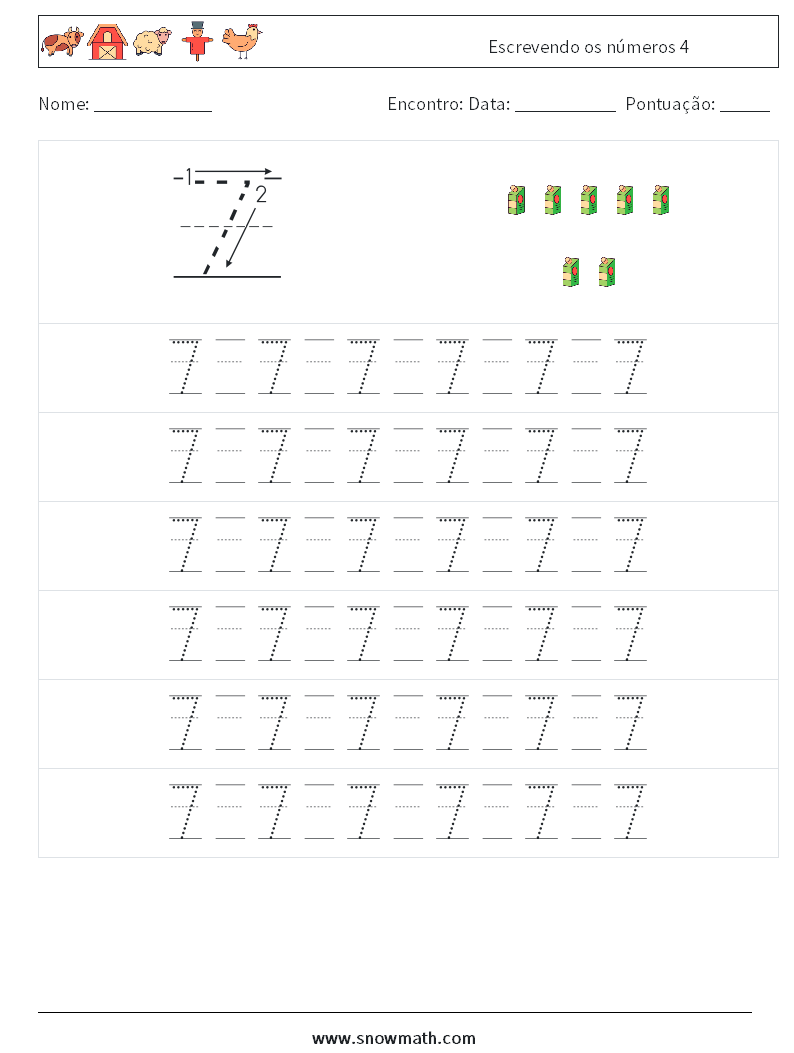 Escrevendo os números 4 planilhas matemáticas 17