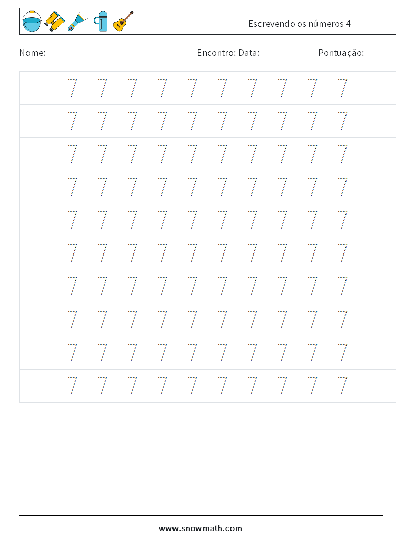 Escrevendo os números 4 planilhas matemáticas 2