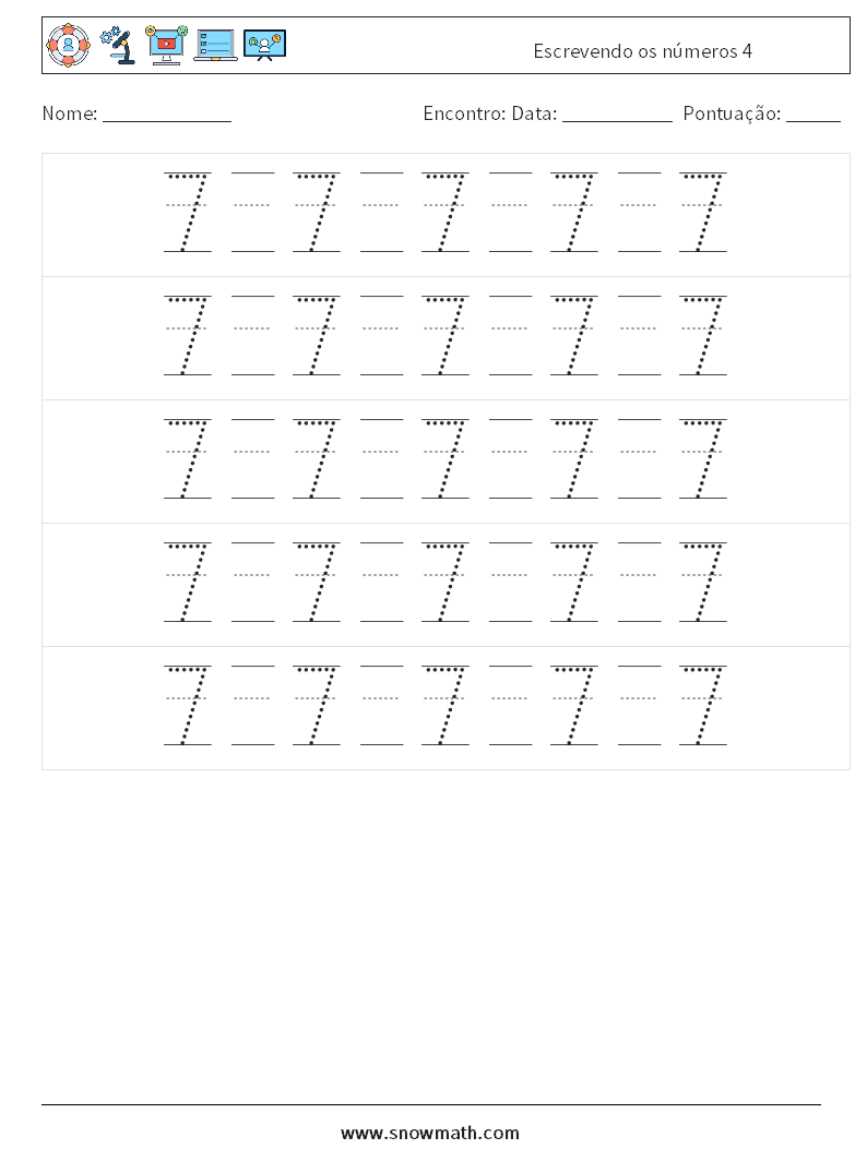 Escrevendo os números 4 planilhas matemáticas 22