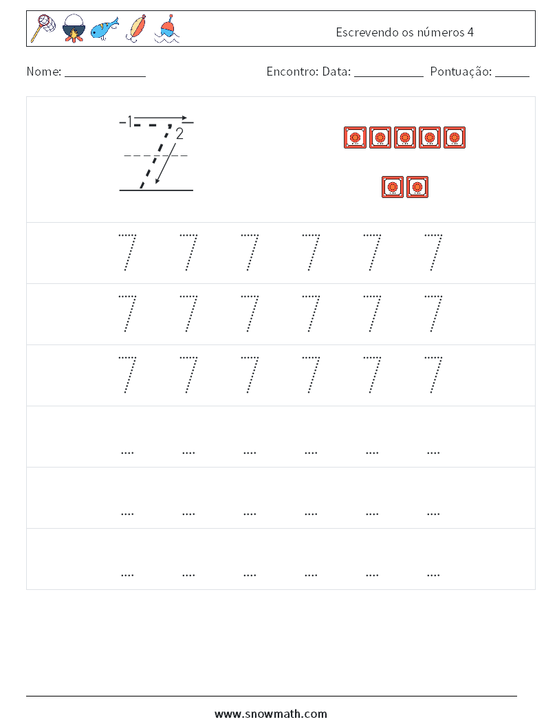 Escrevendo os números 4 planilhas matemáticas 7