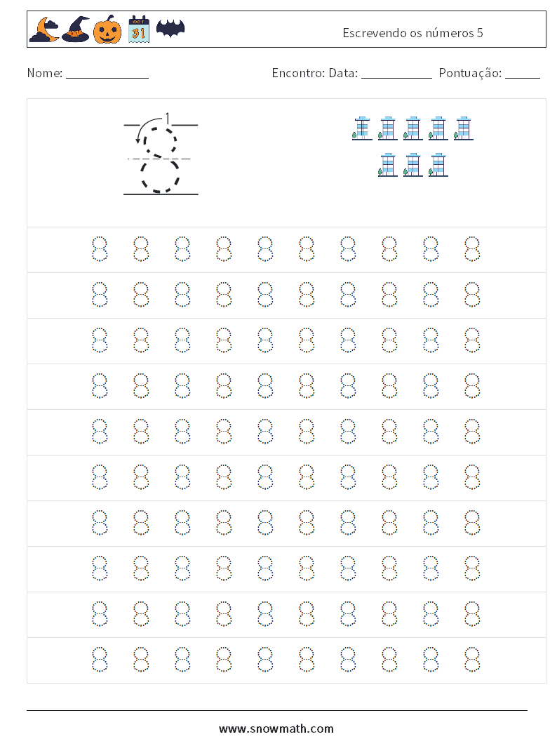 Escrevendo os números 5 planilhas matemáticas 1