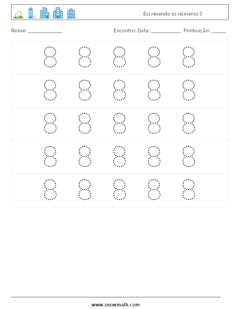 Escrevendo os números 5 planilhas matemáticas 10