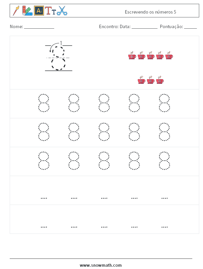 Escrevendo os números 5 planilhas matemáticas 11