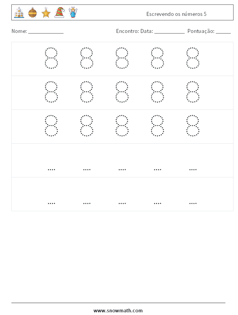 Escrevendo os números 5 planilhas matemáticas 12