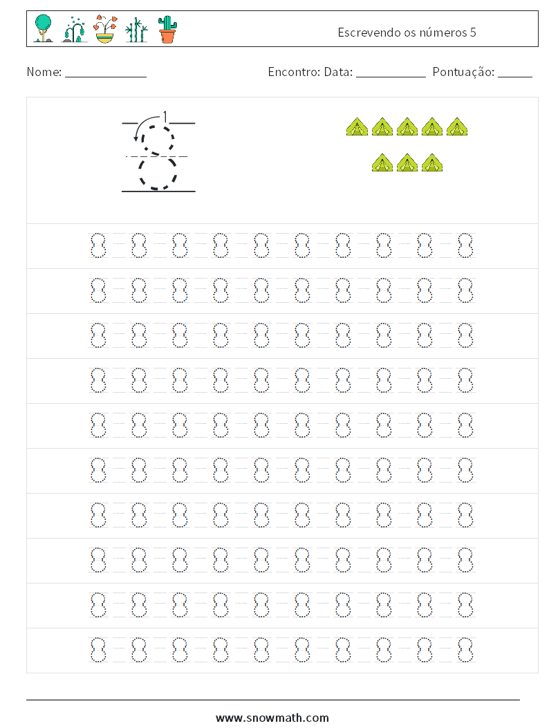 Escrevendo os números 5 planilhas matemáticas 13