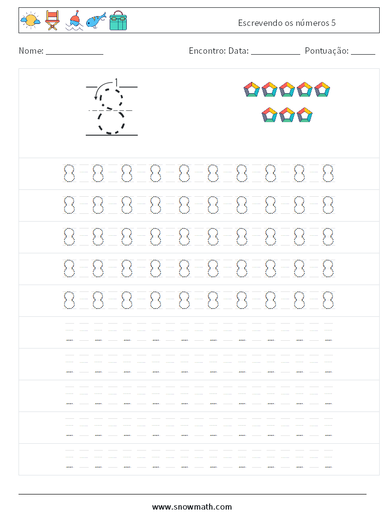 Escrevendo os números 5 planilhas matemáticas 15