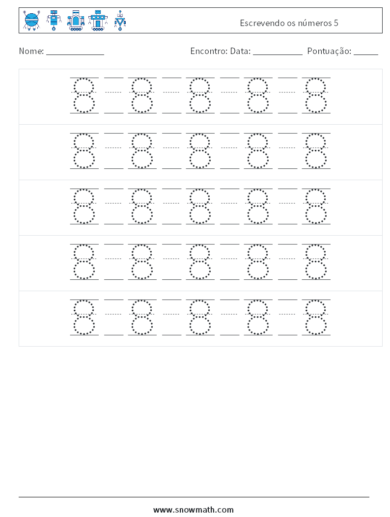 Escrevendo os números 5 planilhas matemáticas 22