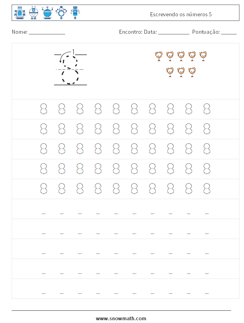 Escrevendo os números 5 planilhas matemáticas 3