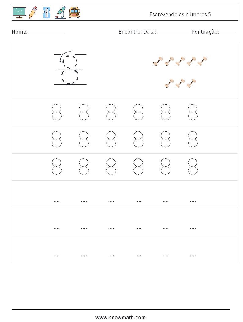 Escrevendo os números 5 planilhas matemáticas 7