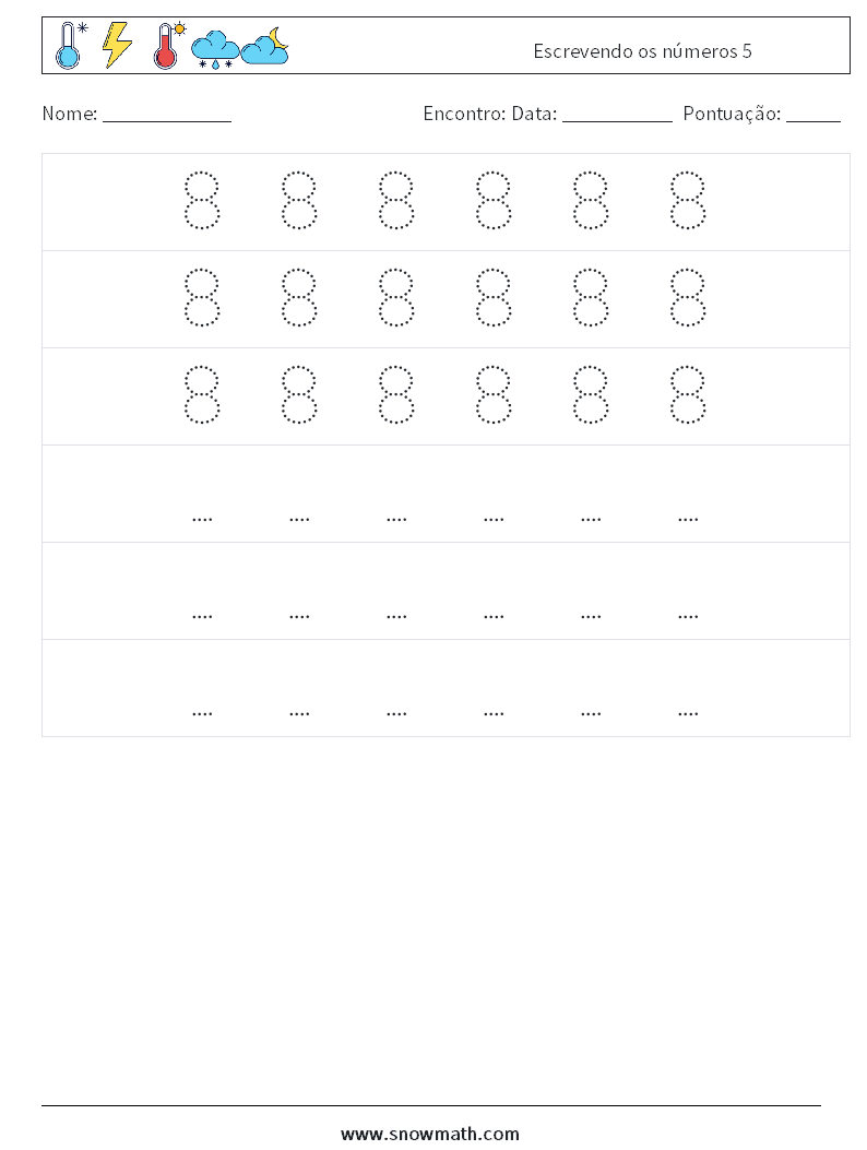 Escrevendo os números 5 planilhas matemáticas 8