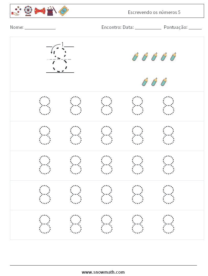 Escrevendo os números 5 planilhas matemáticas 9