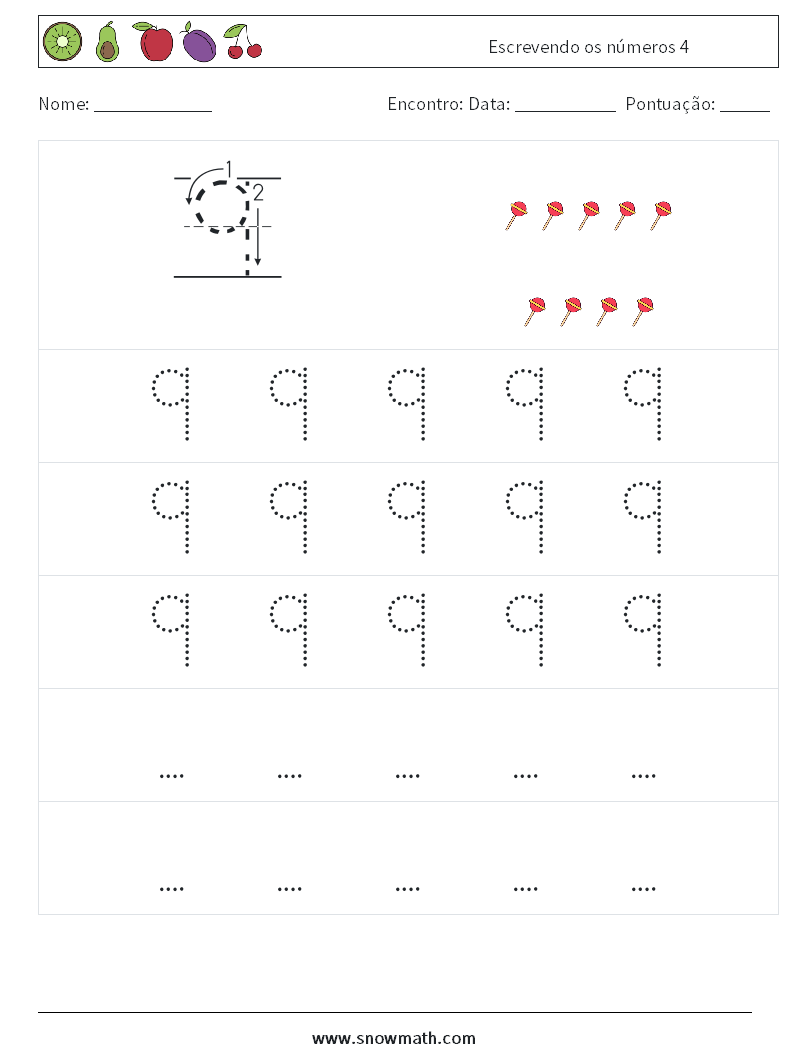 Escrevendo os números 4 planilhas matemáticas 11