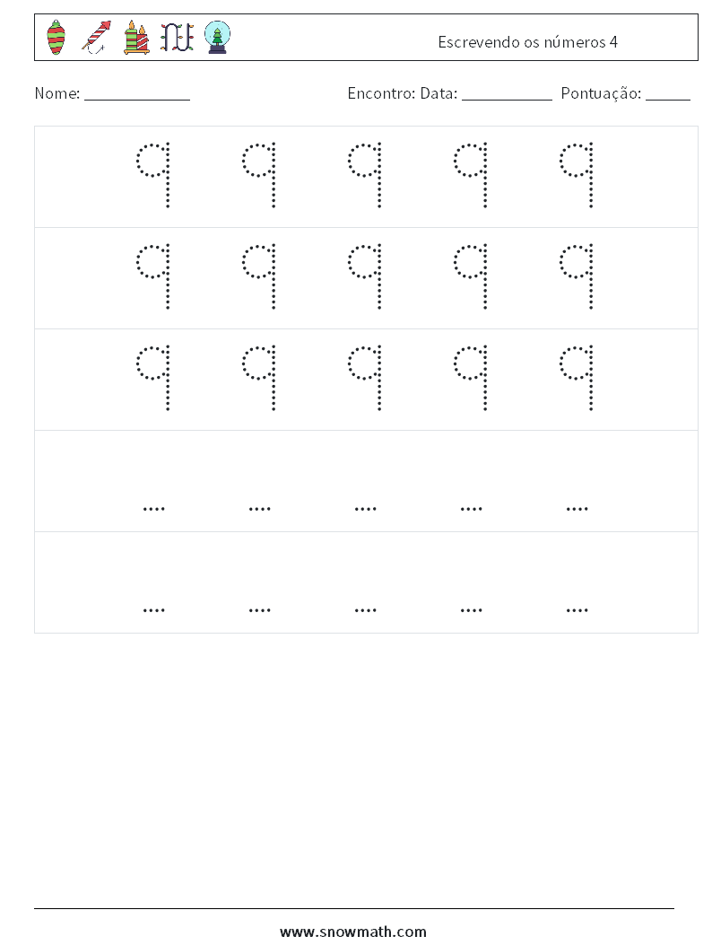 Escrevendo os números 4 planilhas matemáticas 12