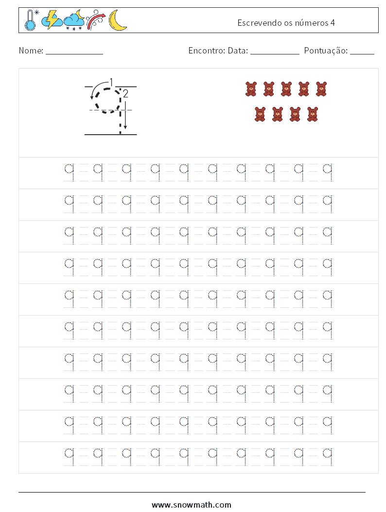 Escrevendo os números 4 planilhas matemáticas 13