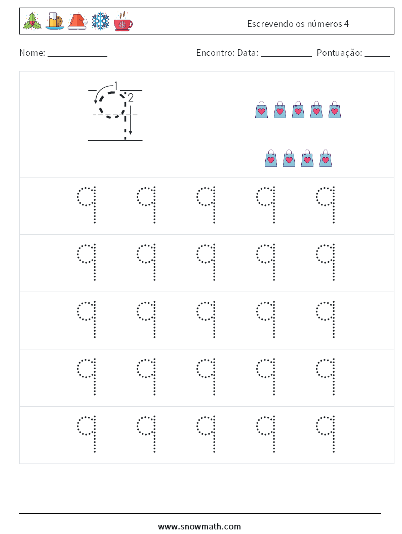 Escrevendo os números 4 planilhas matemáticas 9