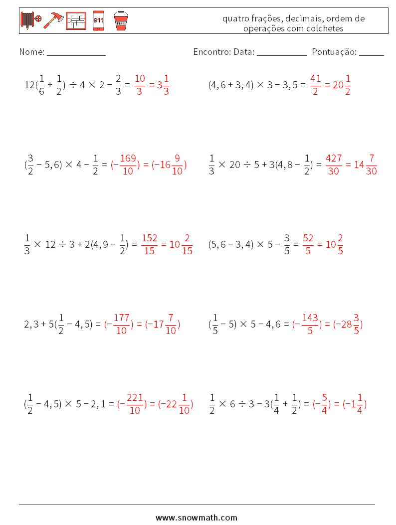 (10) quatro frações, decimais, ordem de operações com colchetes planilhas matemáticas 2 Pergunta, Resposta