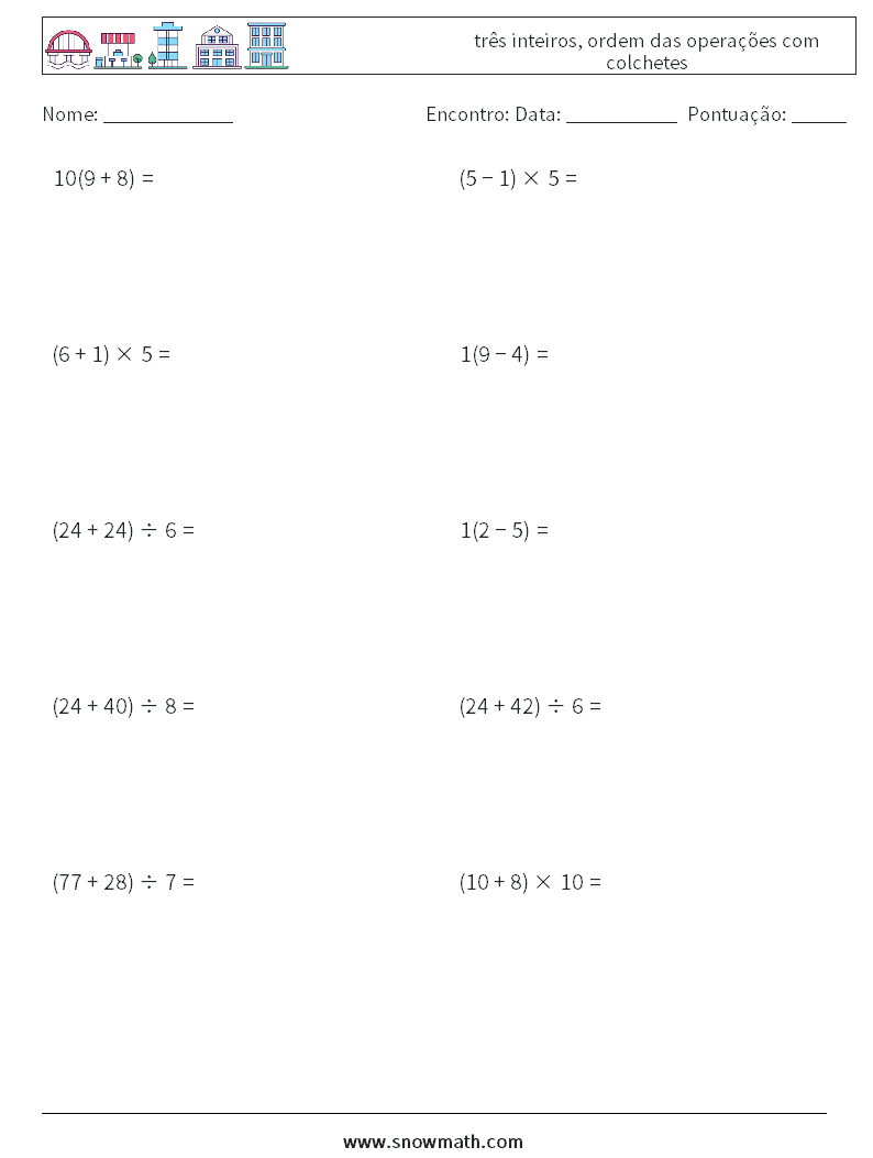 (10) três inteiros, ordem das operações com colchetes planilhas matemáticas 18
