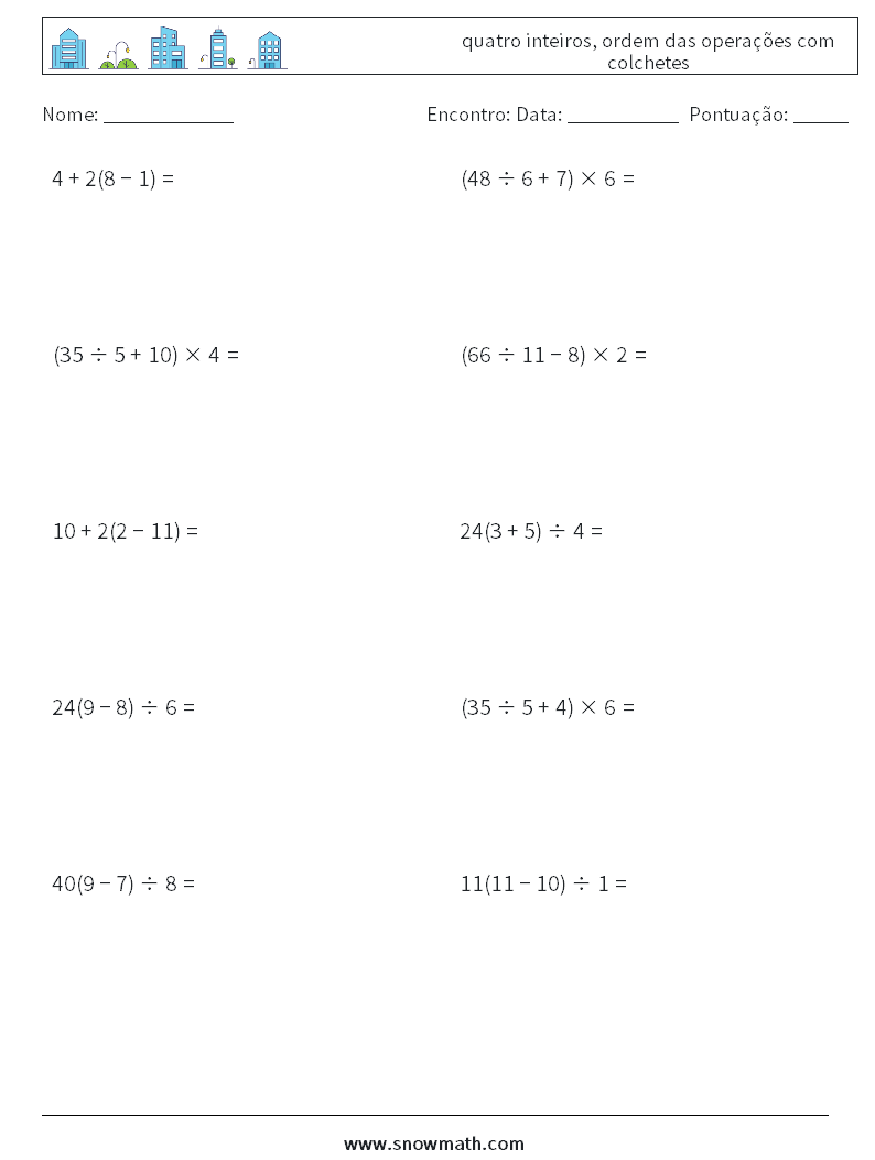 (10) quatro inteiros, ordem das operações com colchetes planilhas matemáticas 6