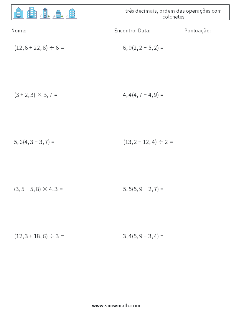 (10) três decimais, ordem das operações com colchetes planilhas matemáticas 13