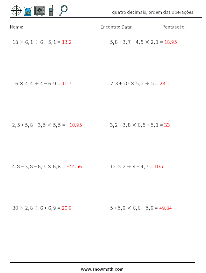 (10) quatro decimais, ordem das operações planilhas matemáticas 16 Pergunta, Resposta