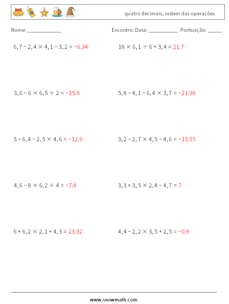 (10) quatro decimais, ordem das operações planilhas matemáticas 7 Pergunta, Resposta