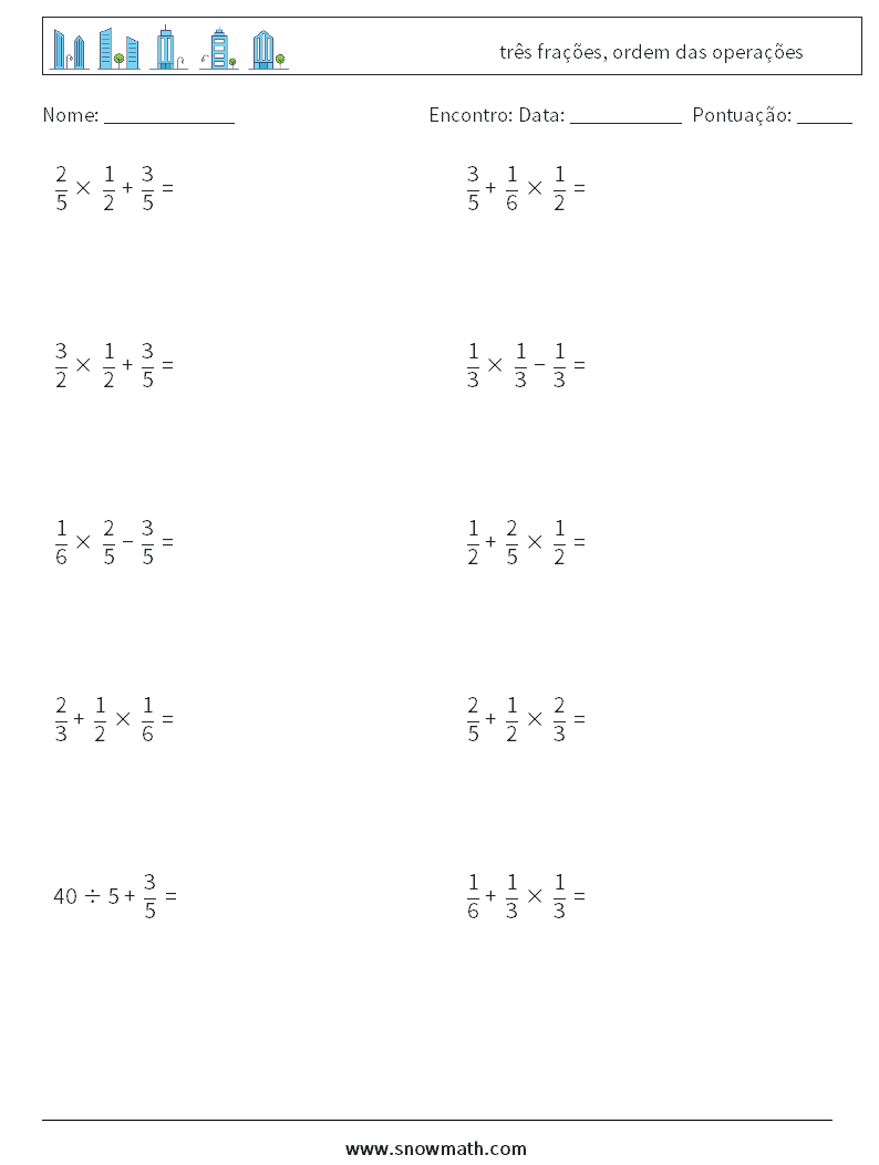 (10) três frações, ordem das operações planilhas matemáticas 9