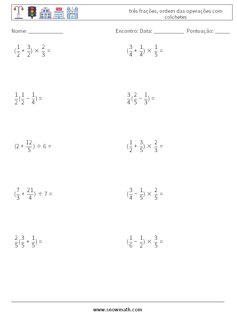 (10) três frações, ordem das operações com colchetes planilhas matemáticas 1