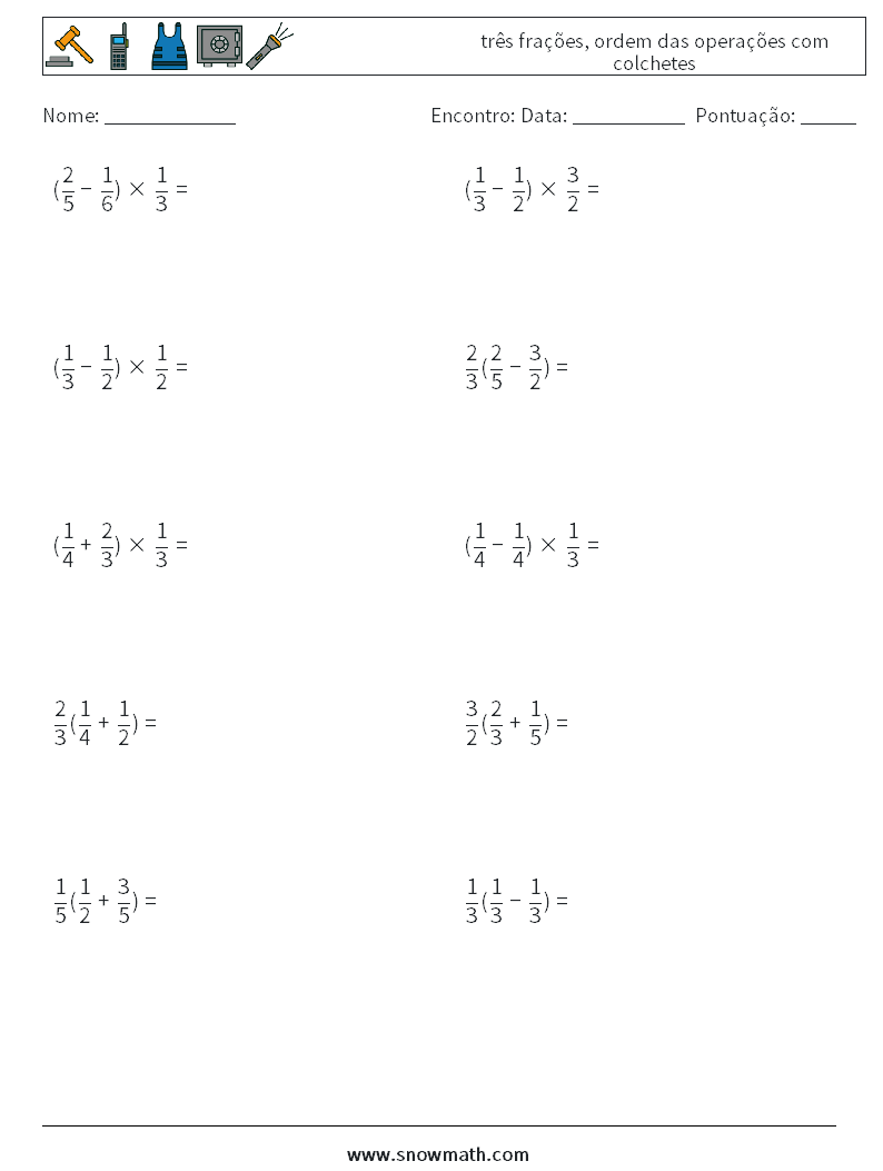 (10) três frações, ordem das operações com colchetes planilhas matemáticas 11