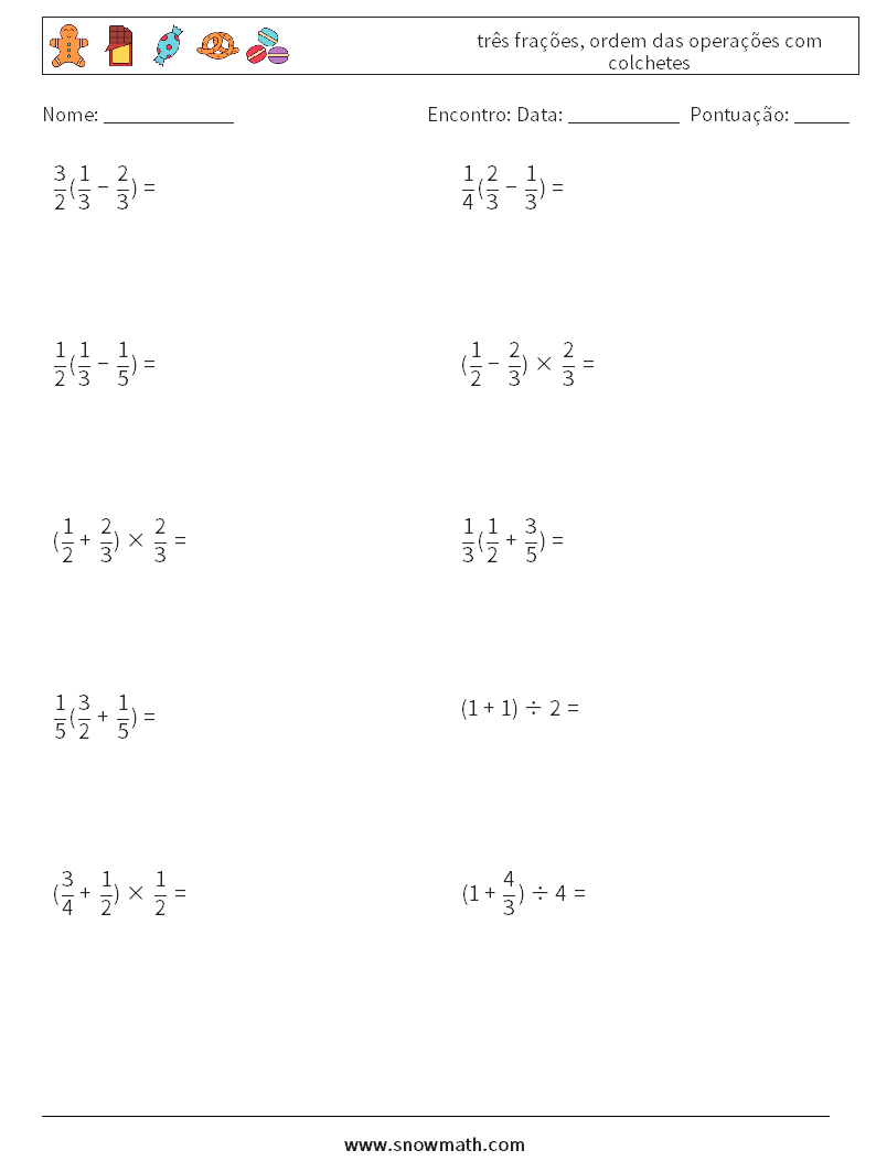(10) três frações, ordem das operações com colchetes planilhas matemáticas 13