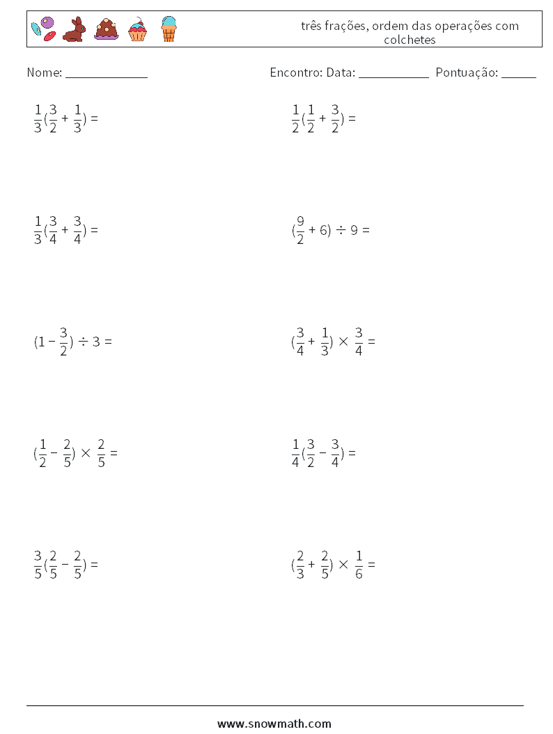 (10) três frações, ordem das operações com colchetes planilhas matemáticas 16