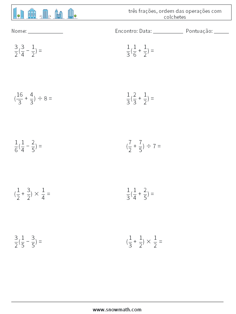 (10) três frações, ordem das operações com colchetes planilhas matemáticas 17