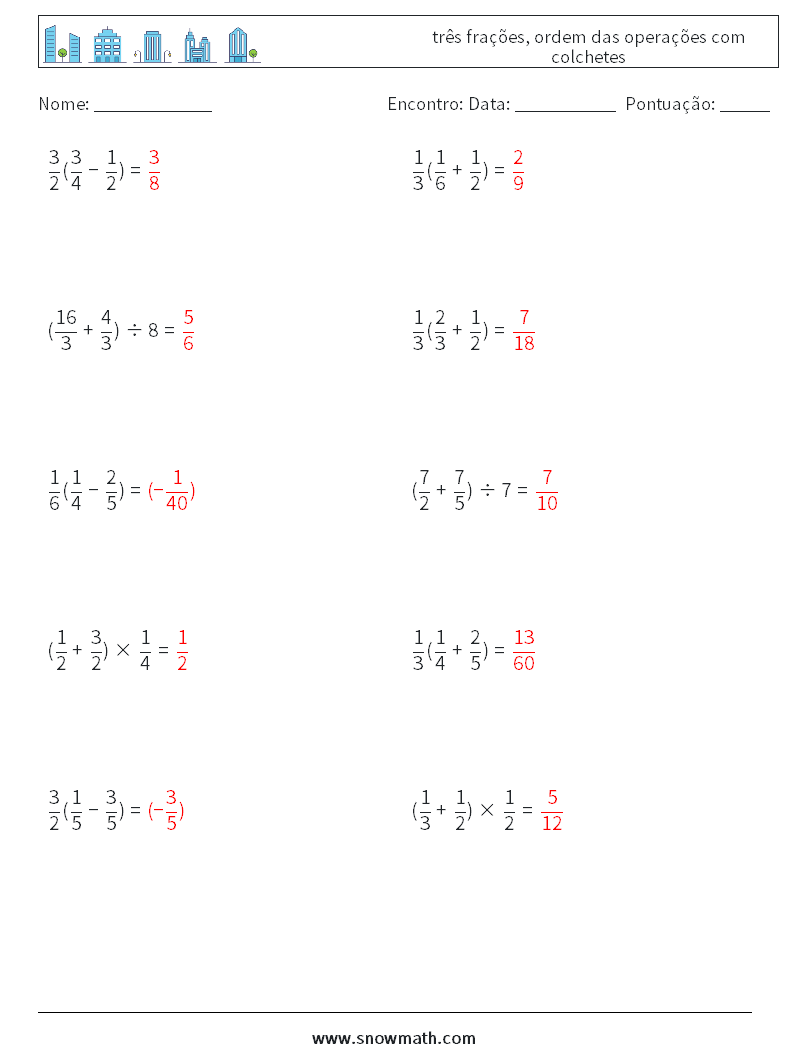 (10) três frações, ordem das operações com colchetes planilhas matemáticas 17 Pergunta, Resposta