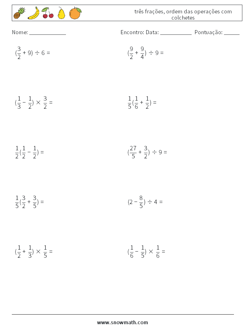 (10) três frações, ordem das operações com colchetes planilhas matemáticas 18