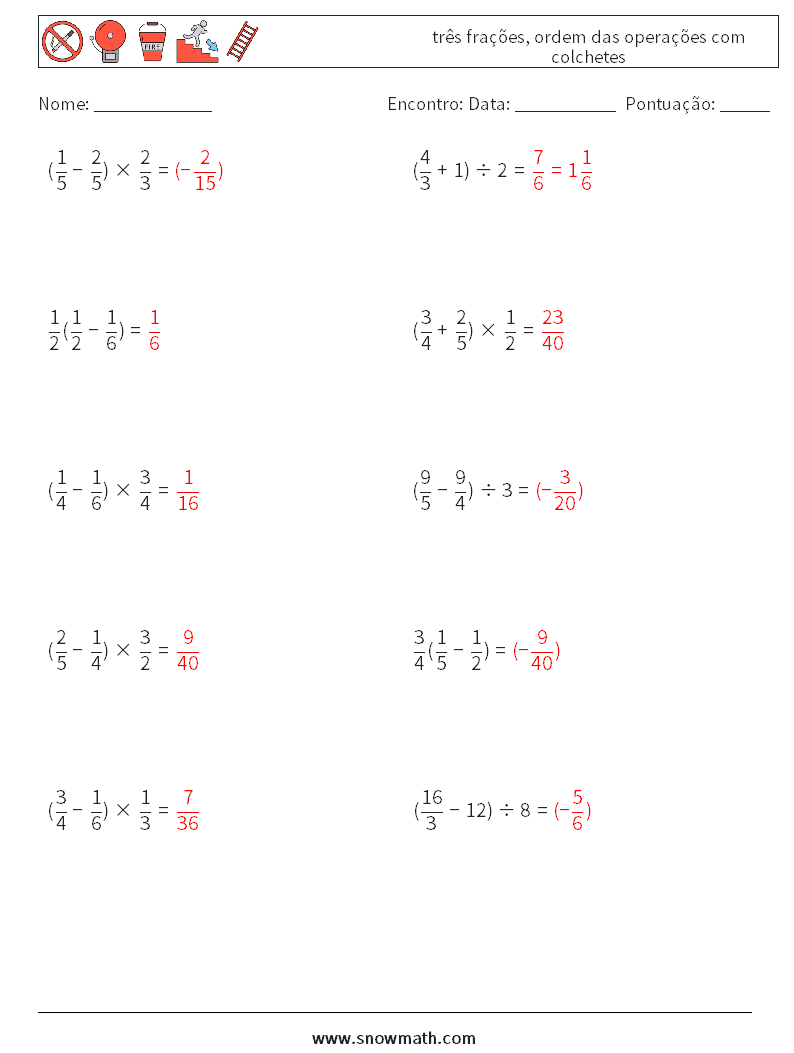 (10) três frações, ordem das operações com colchetes planilhas matemáticas 5 Pergunta, Resposta