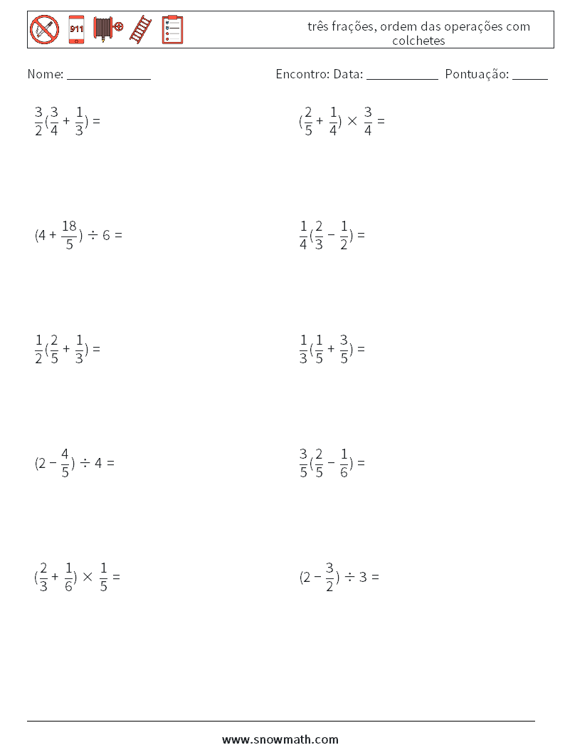 (10) três frações, ordem das operações com colchetes planilhas matemáticas 6