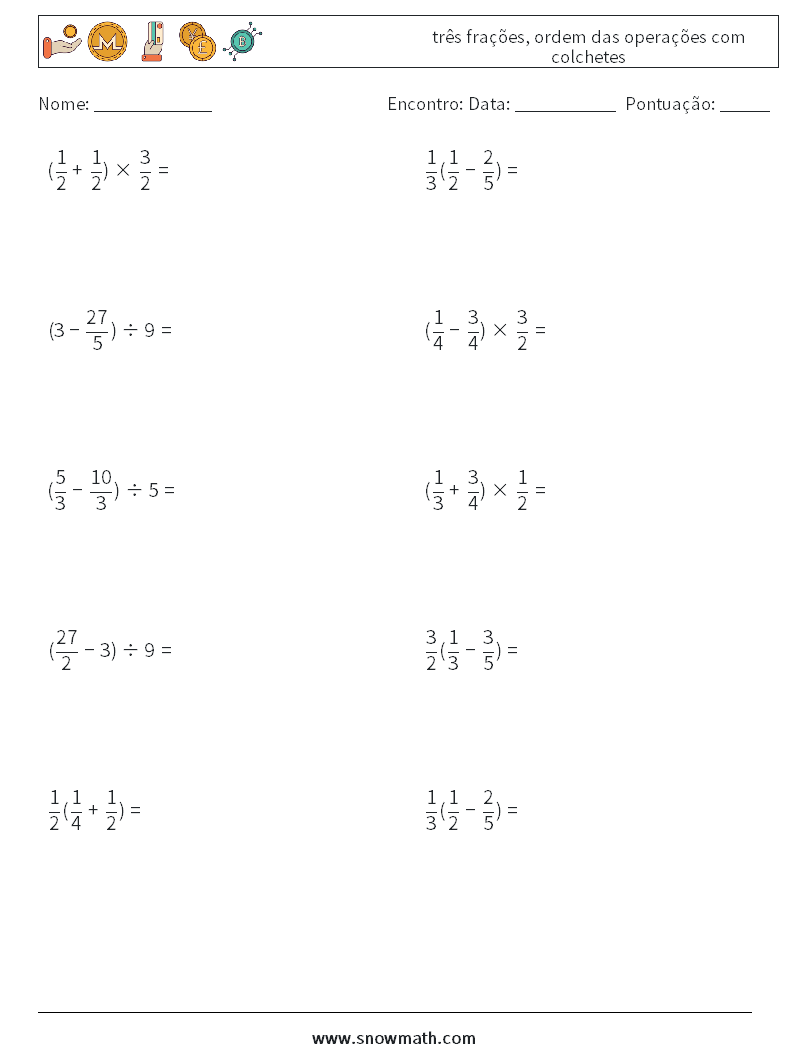 (10) três frações, ordem das operações com colchetes planilhas matemáticas 7